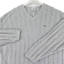 Lacoste Men's Gray Ribbed V Neck Long Sleeve Sweater Pullover Size 9 Peru