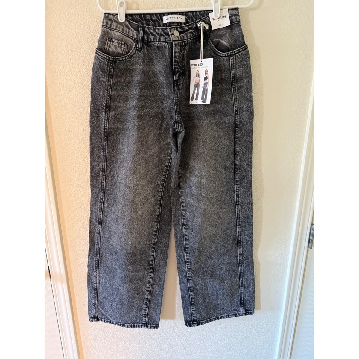 Witty Fox Women's Wide Leg Acid Wash Denim Jeans Size 5/27 Black