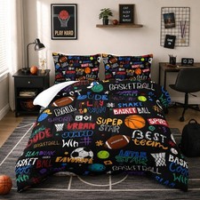 Nttopship Sports Ball King Comforter Set,Football Rugby Basketball Bedding Set
