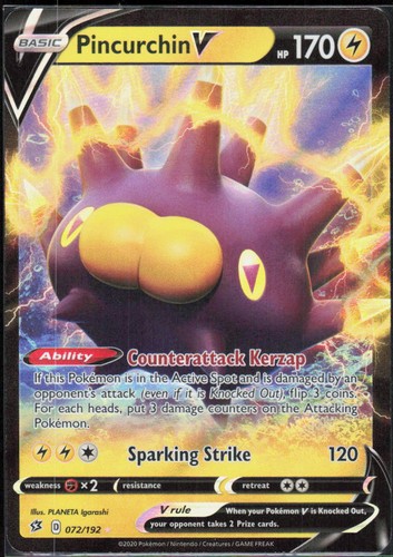 Pincurchin V 072/192 Holofoil Ultra Rare SWSH02: Rebel Clash NM Pokemon