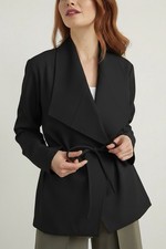 New NWT Joseph Ribkoff Women s Black Jacket Wrap Blazer Coat Tie Cinch Size 6