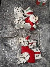 1959 NAPCO Japan Ceramic Santa Claus Christmas Train Candle Holders VG Condition