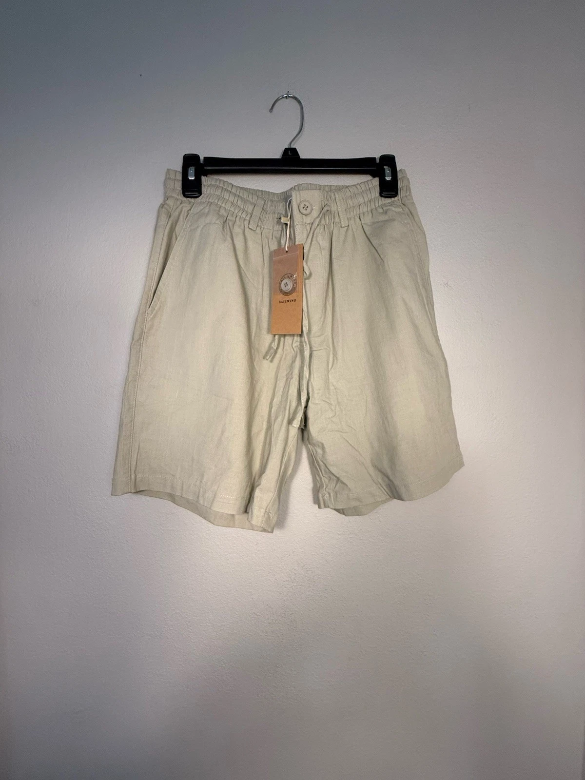 Sailwind Cotton Linen Blend Shorts Beige S minimalist costal beach vacation NWT
