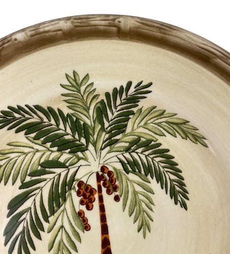 Home Trends West Palm 8" Salad Plate Earthenware Bamboo Trim Tropic Set of 2 - Picture 7 of 12