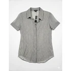 NEW Theory P Gray Gingham Silk Cotton Short Sleeve Button Up Top Casual Staple