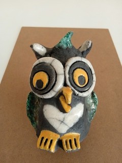 Céramique RAKU sculpture hibou ou chouette en craquelé