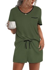 Pajama Set for Women 2 Piece Lounge Set Short Sleeve Tops and Shorts Soft Sle...