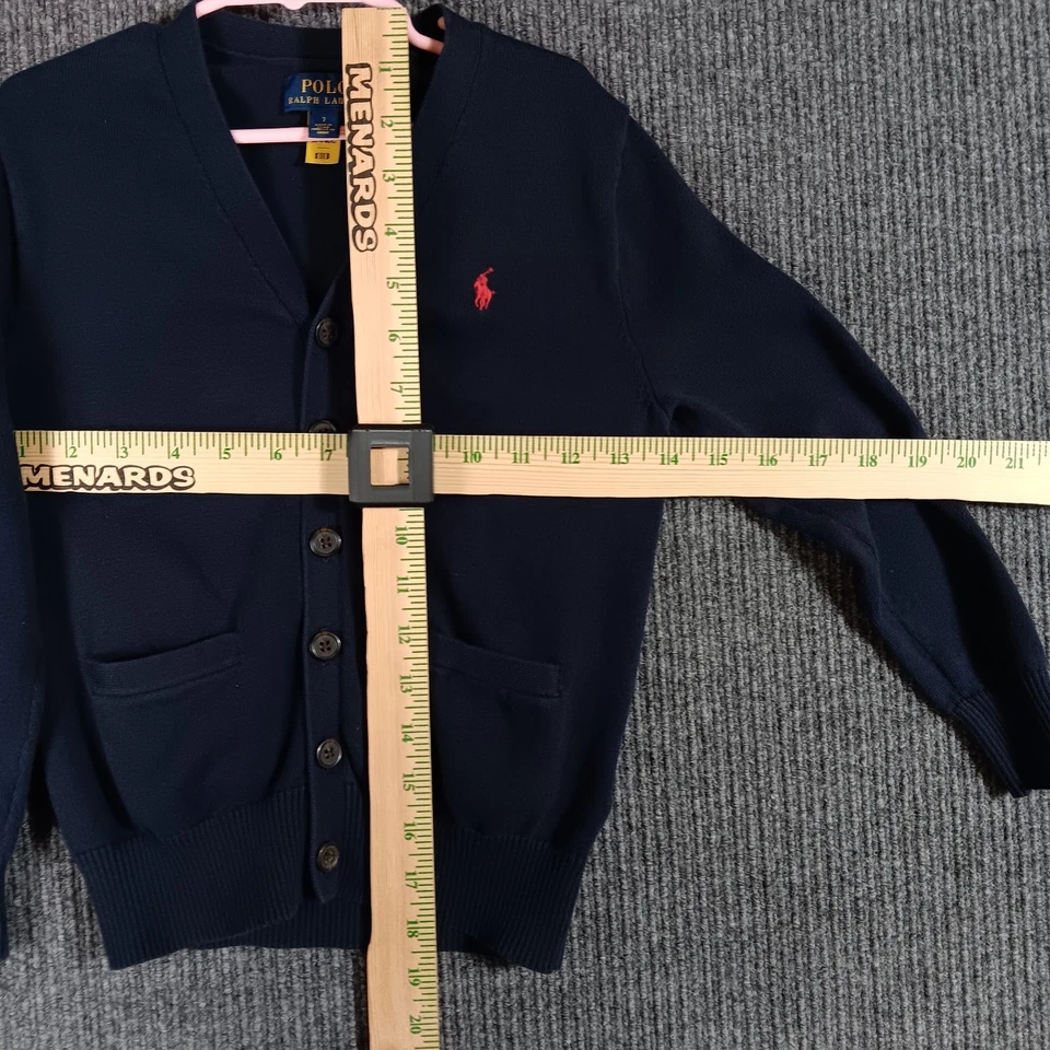 Кардиган детский для мальчиков Polo Ralph Lauren свитер с V-образным вырезом маленький 7 синий на пуговицах - Изображение 4 из 4