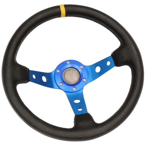 BLUE DEEP DISH DRIFTING/TRACK CAR STEERING WHEEL RACE/SPORTS/DRIFT/LEATHER EFFEC - Picture 1 of 4