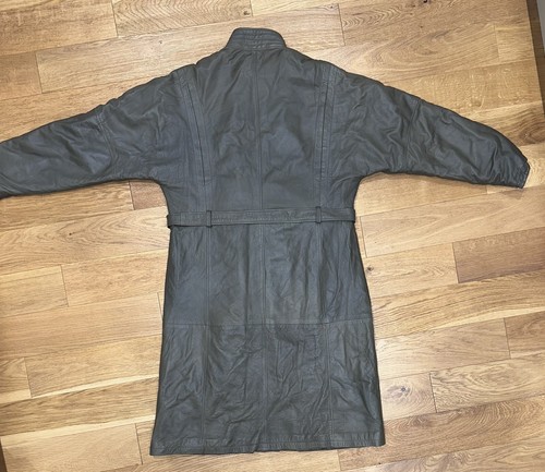 Romano Alla Moda Soft Leather Raincoat Trench Coat Light Green M- L PTP 23.5” - Picture 7 of 12