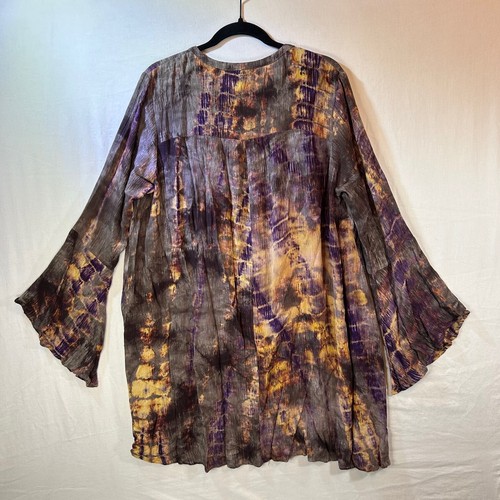 Umgee Tunika Top Gr. XL grau lila gold Batik hauchdünn knitterig Boho Festival - Bild 11 von 16