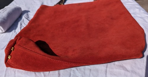 Kate Spade Square Shoulder Bag Suede Leather In Cardinal Red, w Dust Bag, 13" - Picture 2 of 16