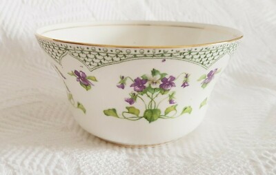 Cache / Pflanzkübel ~ violettes Blumenmuster ~ weiß, lila, grün ~ Bone China
