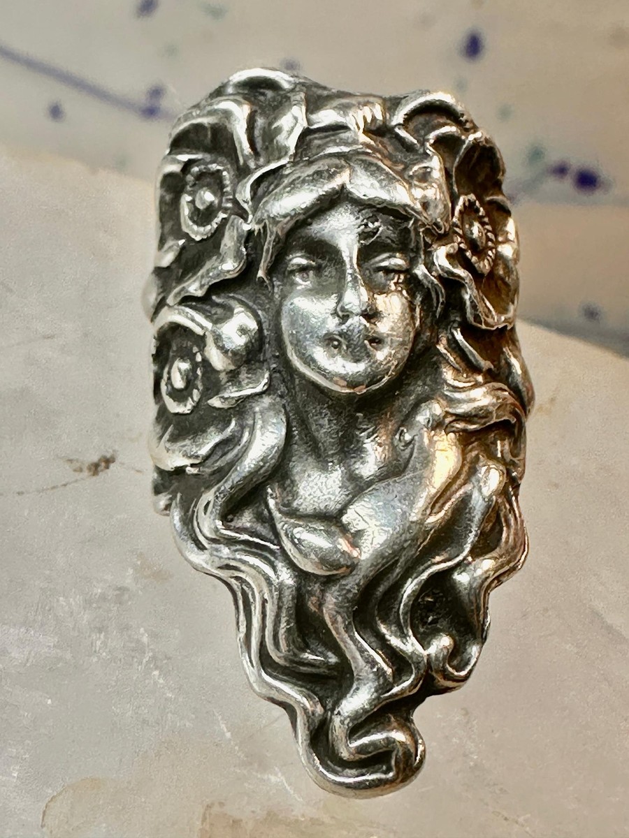 Art Nouveau ring face art deco band size 4 sterling silver women