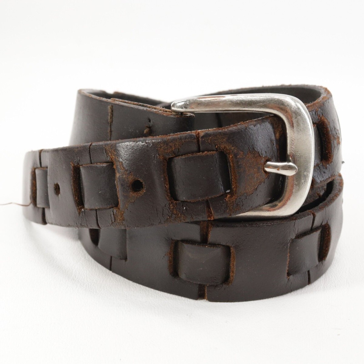 Wonderful wide Vintage Belt 38 Leather woven Vintage Wide Weave Belt Women 38 in Brown Leather Brass  main image 2