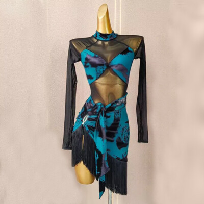 Latin Rumba Standard Floral Rhythm Dance Dress Ballroom Samba Costume Dancewear