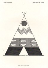 Antique Art print 1884 Ethnology Indian Tent of Agaha Wacuce Omaha tribe design