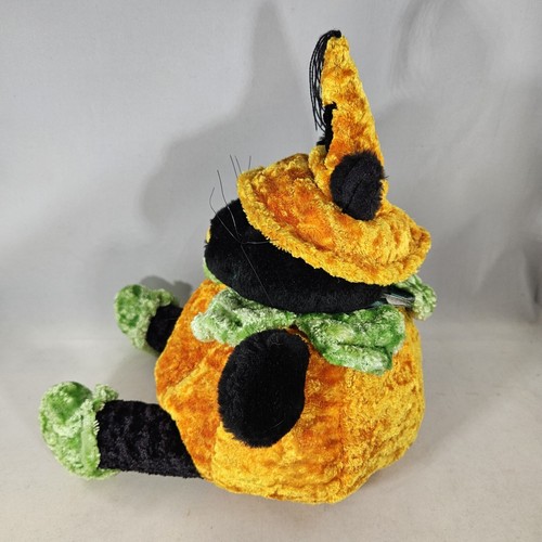 Genich International Black Cat In Pumpkin Costume Plush 14" Stuffed Animal Toy - Picture 3 of 9