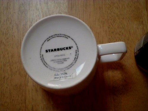 STARBUCKS COFFEE & TEA - (3-D) METAL EMBLEM LOGO, Ceramic Coffee Cup / Mug, VINT - Picture 8 of 9
