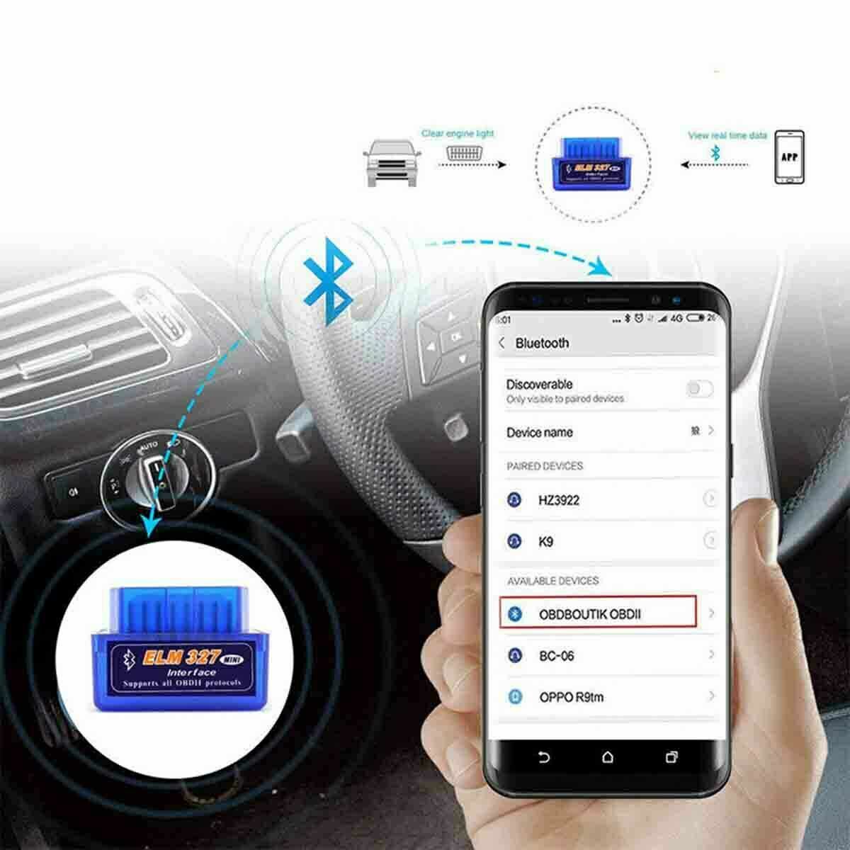 Retoo OBD2 Bluetooth Diagnosegerät, ELM327, Scanner Code für Auto