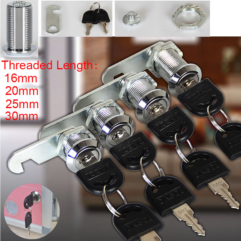 Cabinet Cam Lock With 2 Keys - Zinc Alloy Security Lock For Mailbox, Furniture, Drawers & Cabinets, 16-30mm Size (20mm Shown) - View #10