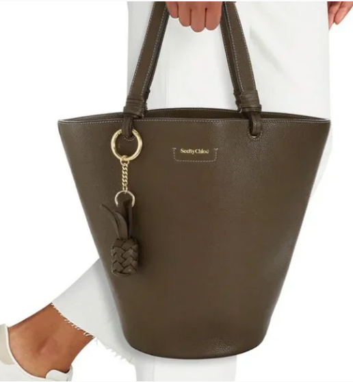 SEE BY CHLOE CECLILIA / CECILYA Medium Leather Bucket Bag in Moss