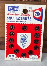 12ct Antique Vintage Prims Snap Sew On Snaps Sewing Notion Prym USA N62 Size 2/0