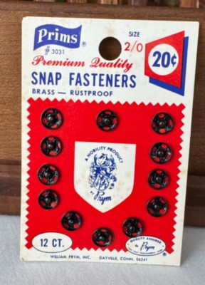 12ct Antique Vintage Prims Snap Sew On Snaps Sewing Notion Prym USA N62 Size 2/0