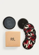 RRL Ralph Lauren Southwestern Hand Woven Hand Tooled Leather Coaster Set