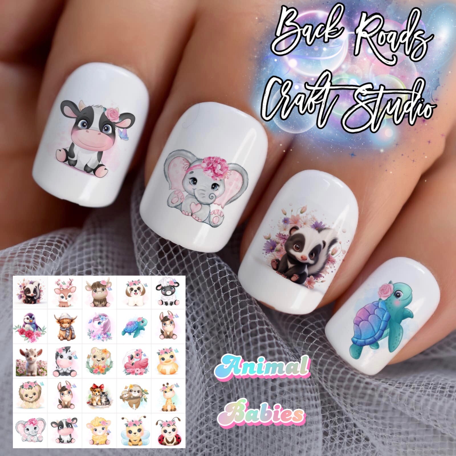 Animal Babies Waterslide Nail Art Decals Set Of 50 Bonus & Instructions