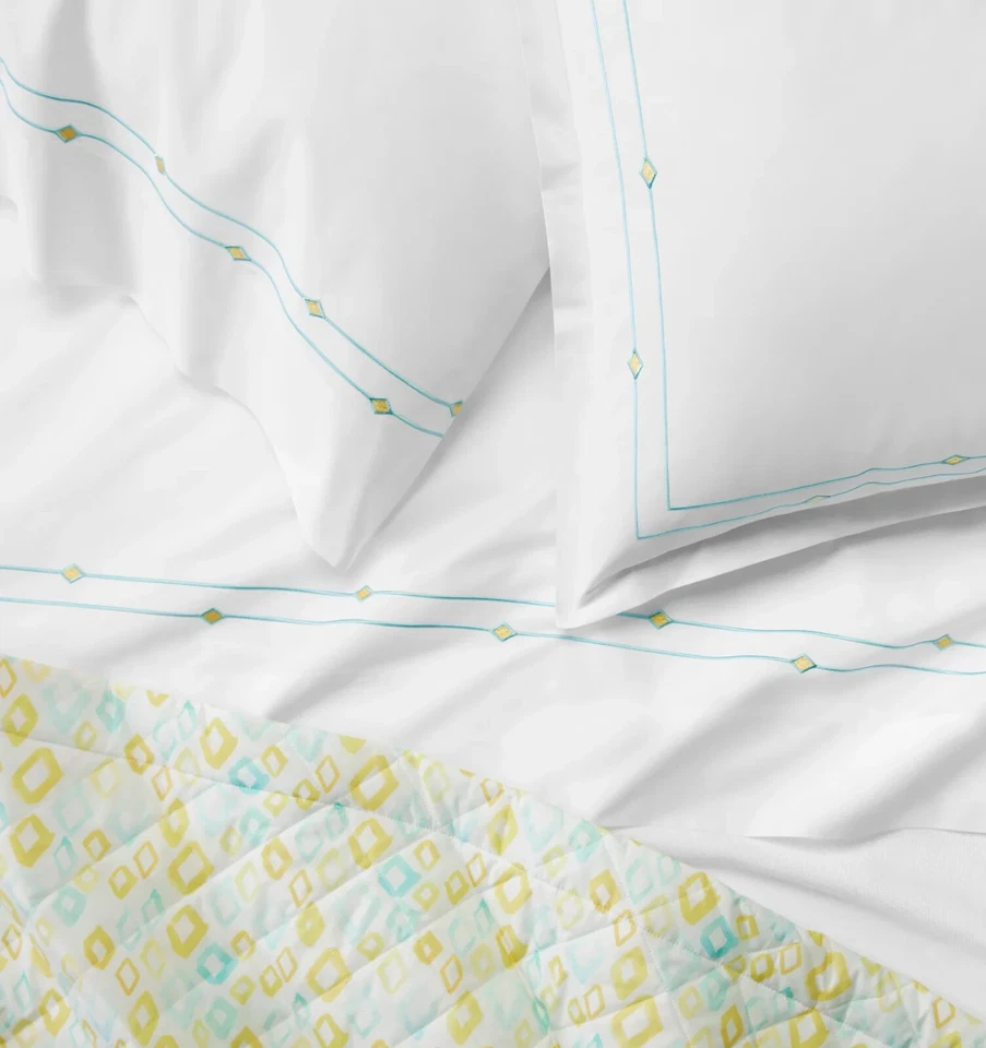 Colcha queen Sferra Geometrico multicolorida diamante algodão estampa percal Itália NOVA - Imagem 4 de 4