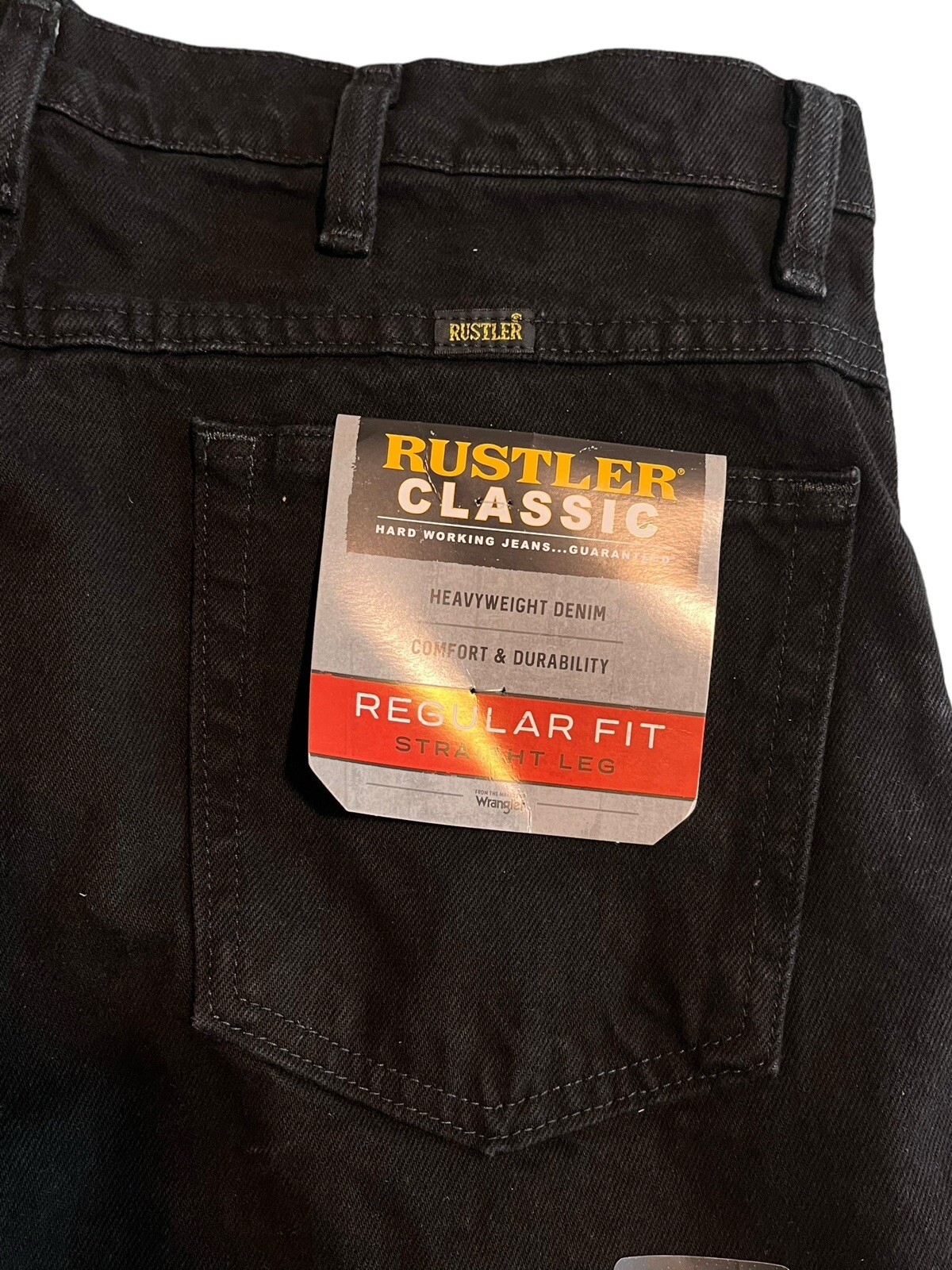 Rustler Jeans Mens Size 36 x 34 Black Regular Fit Straight Leg Dark Wash NWT