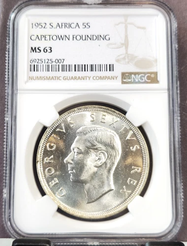 1952 SOUTH AFRICA SILVER 5 SHILLINGS NGC MS 63 BEAUTIFUL BRIGHT LUSTER