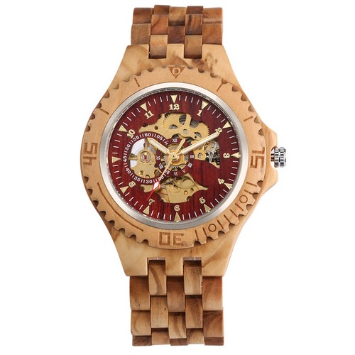 Luxury Men Full Wooden Watch Automatic Mechanical Wood Bangle Wristwatch reloj - Picture 5 of 8