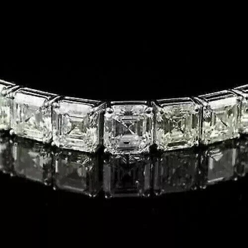 10 Karat Asscher Form Echt Moissanit Herren Tennis Armband 14K Weißgold vergoldet - Bild 6 von 10
