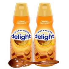 Int'l Delight Caramel Macchiato Liquid Coffee Creamer 32 oz 2 Pk w/ Wooden Spoon