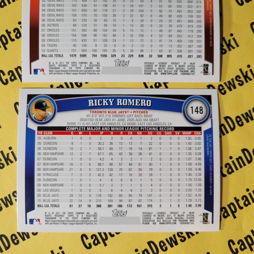 LOTE DE 2 ERRORES DE IMPRESIÓN 2011 Topps Diamond Anniversary/Aubrey Huff y Ricky Romero - Imagen 8 de 8