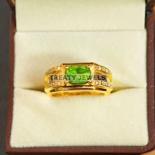 Peridot Oval Cut With 925 Sterling Silver Gold Plated Ring For Men's #B450 *