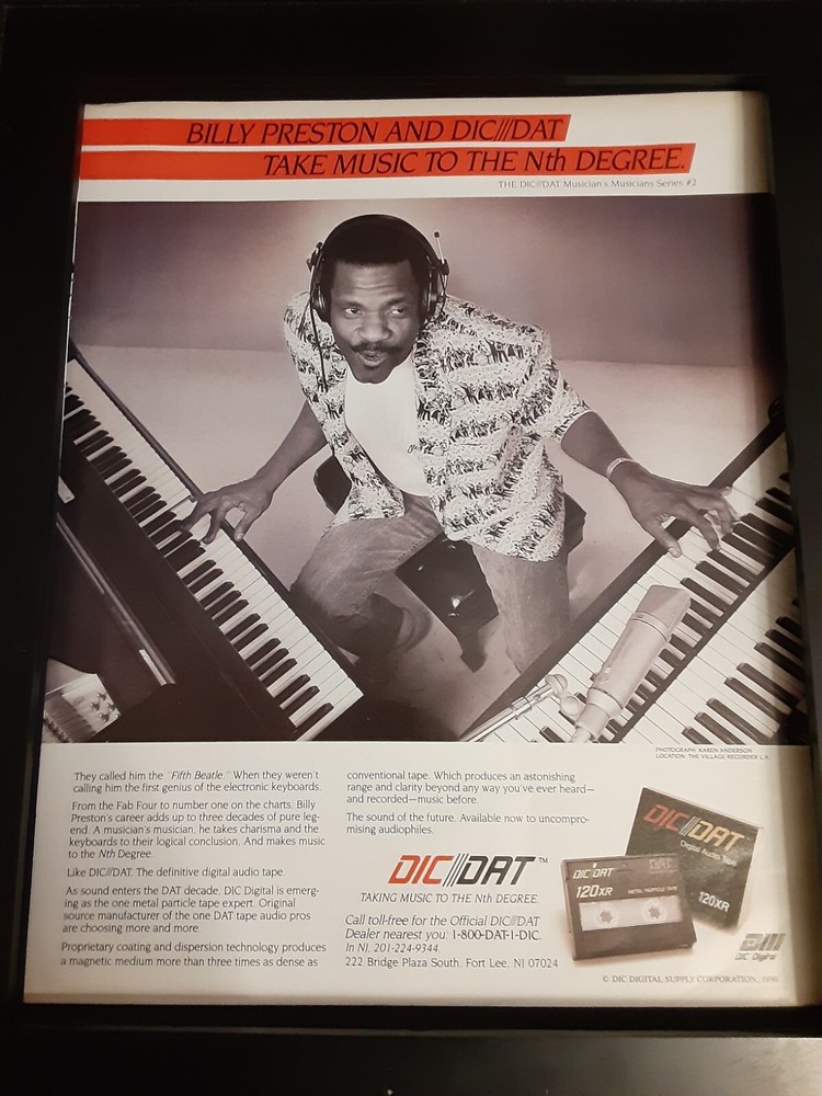 Billy Preston DIC/DAT Tape Rare Original Promo Poster Ad Framed!