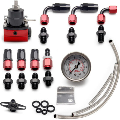 #ad Aluminum Fuel Pressure Regulator Kit Adjustable with 100 Psi Gauge 6AN Fuel Line $34.55