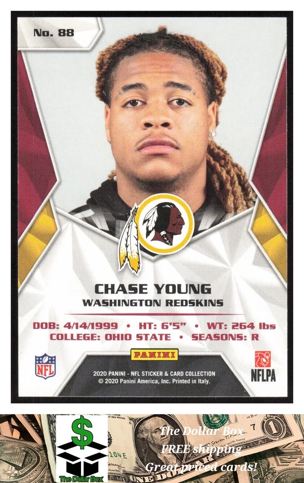 2020 Panini Sticker & Card Collection Cards #88 Chase Young RC Redskins - Image 2 of 2