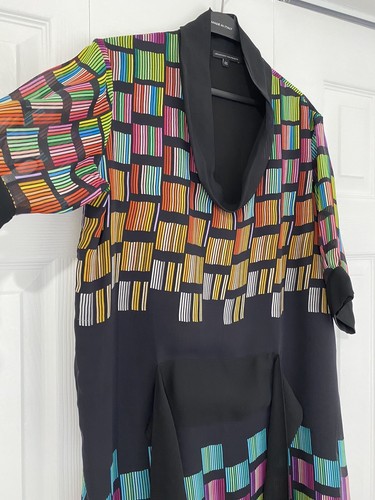 Jonathan Saunders Size 0S Black Multicolor Printed 100% Silk Dress Cowl Neck - Picture 8 of 11
