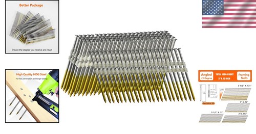 3-Inch Hot Dipped Galvanized Framing Nails, 1000 Count for Reliable Construction - 第 2/7 張圖片
