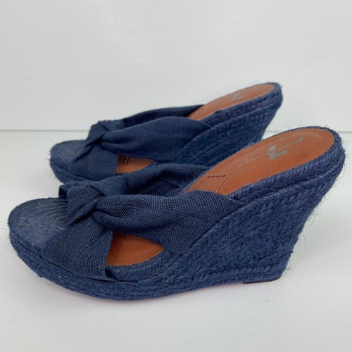 7 For All Mankind Blue Denim Espadrille Wedges Sandals Open Toe Sz Womens 7.5 M - Picture 4 of 9