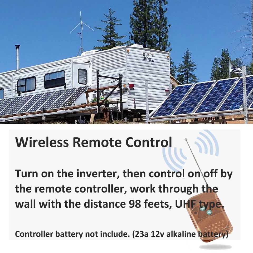 5000W Pure Sine Wave Inverter 12V to 240V 50Hz RV Car Power Camp Remote Switch - image 2 of 4