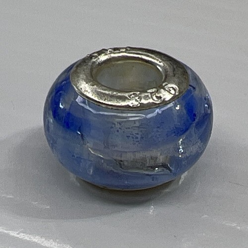 925 Sterling Silber Italien Glas Murano Schieber Charm Perle klar blau Wirbel