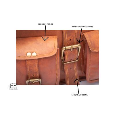 Made In Italie : Sacoche latérale en cuir véritable couleur Marron Havane pour moto Indian Scout