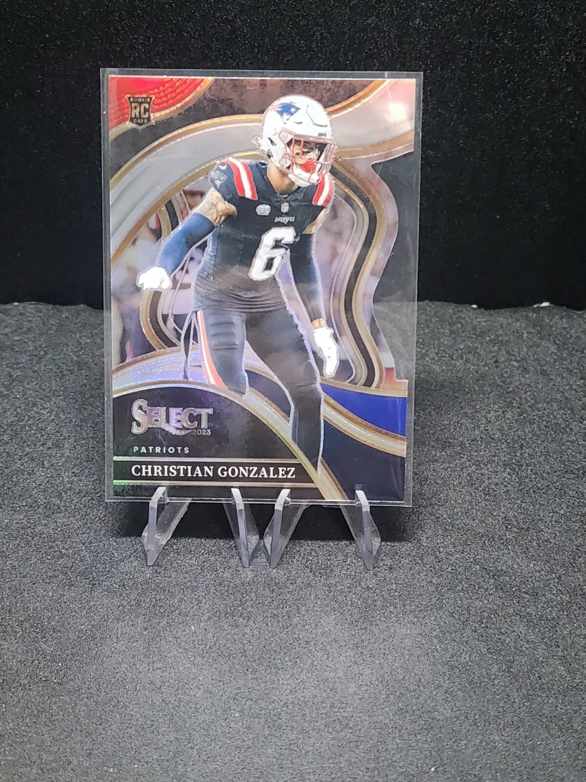 2023 Select Christian Gonzalez Club Level Die Cut Red Blue Prizm RC Patriots