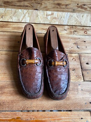 Gucci horsebit bamboo, ostrich brown leather loafers US SZ 7.5