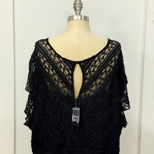 Top Babydoll Torrid para mujer talla grande 5 negro encaje cuello redondo dobladillo mordedura de tiburón NUEVO - Imagen 3 de 15